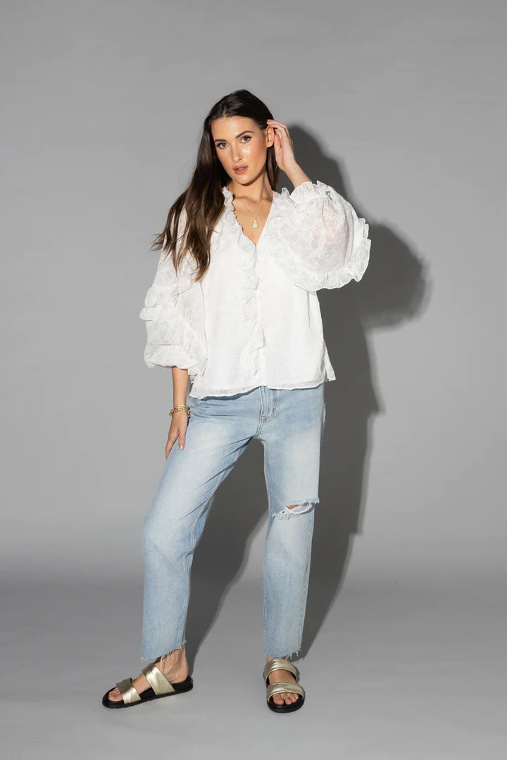 Drama the Label - Theo Blouse - White Embroidery