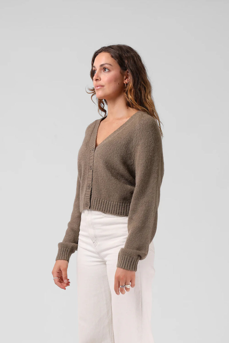RPM - Cropped Cardigan Olive Marl