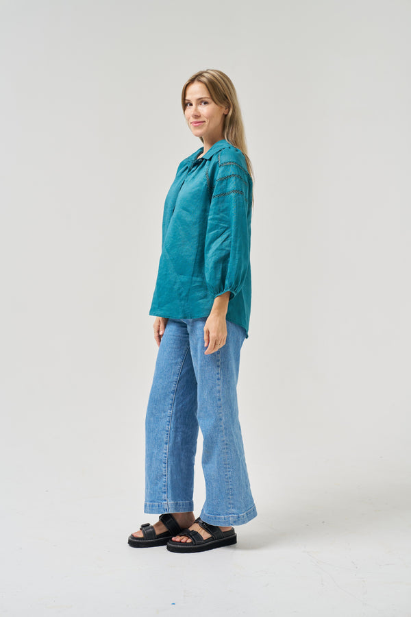 Worthier - Jolie 100% Linen LS Shirt Teal