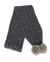Lothlorian - Cable Scarf with Pom Pom -Charcoal