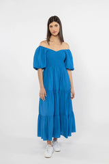 Seeking Lola - Nova Puff Sleeve Dress -Cobalt