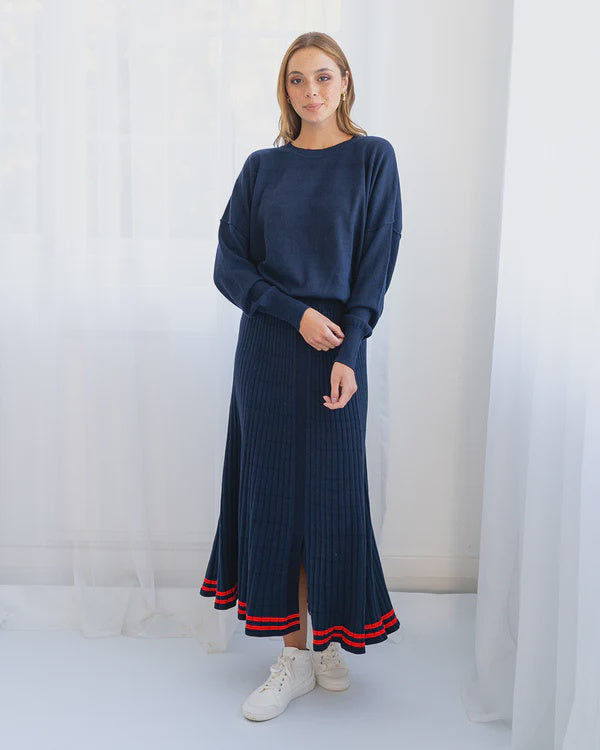 Arlington Milne - Rebecca Knit Skirt Navy  w Stripe