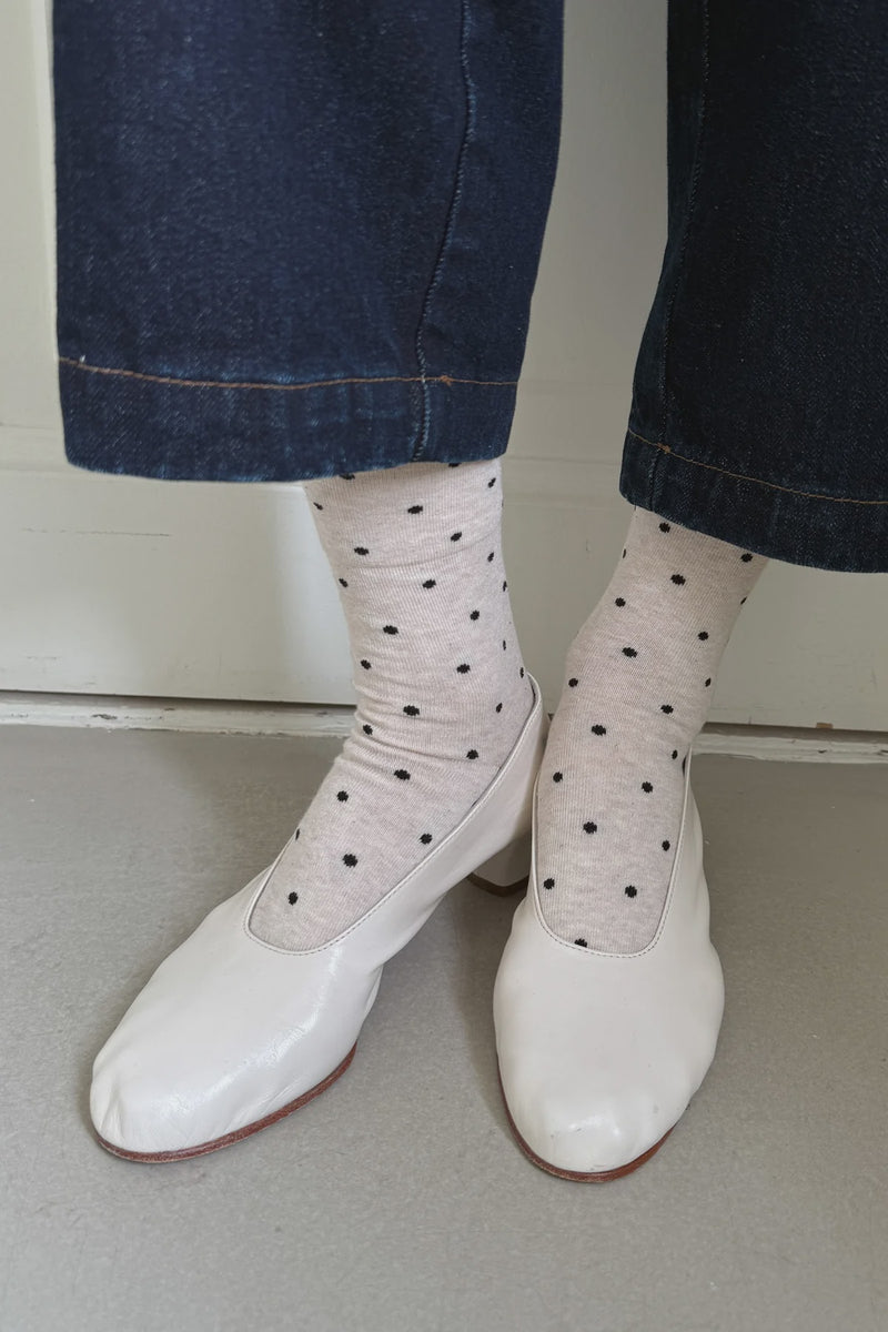 Le Bon Sneaker Socks - Oatmeal Polka Dot