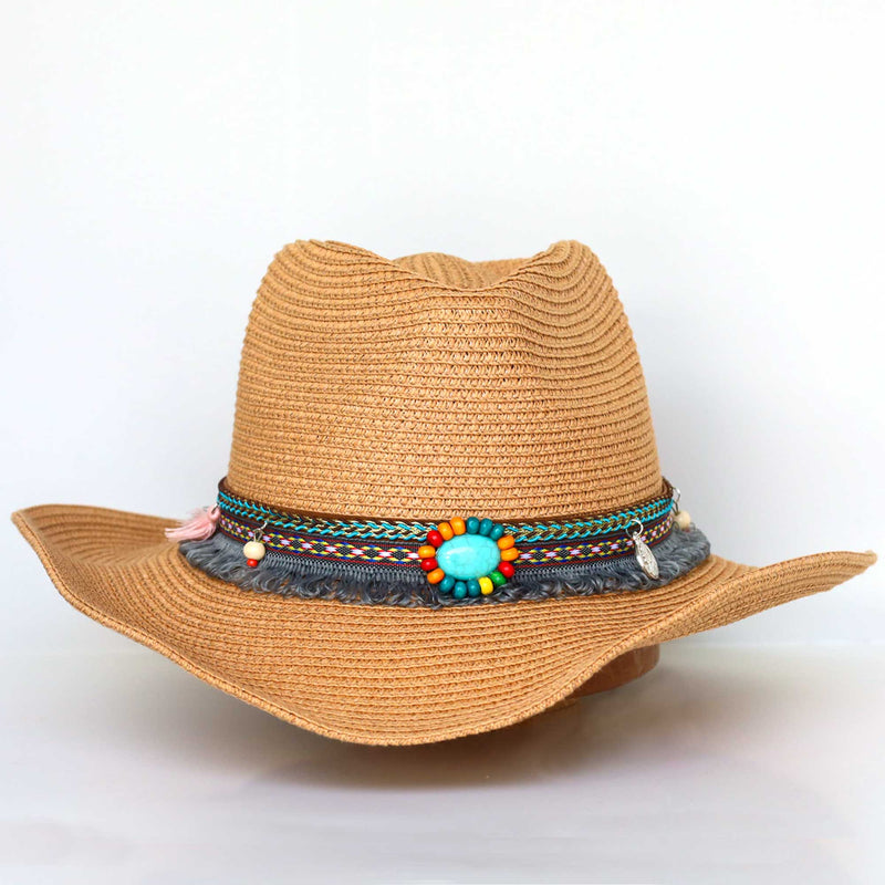 Archer House -Woven & Beaded Fedora - Coffee