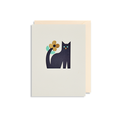 Blank Greeting Card - Black Cat with Gold Flower