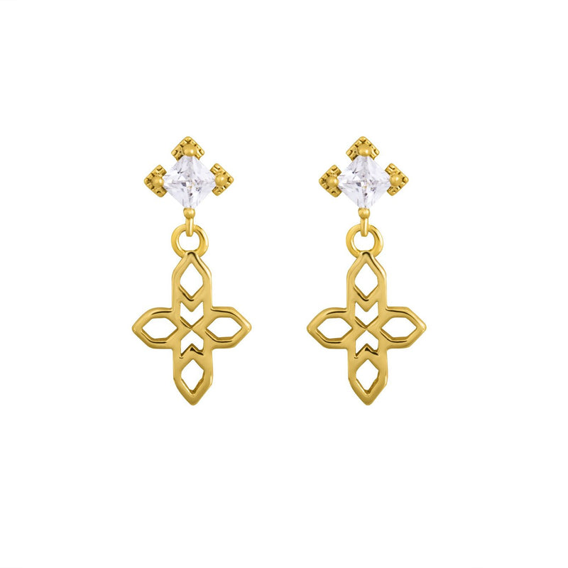 Lindi Kingi - DustingofJewels-Baroque Cross Gold Earrings