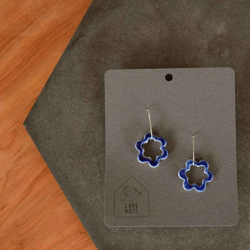 Love Note - Ceramic Flowers Hanging BLUE Glazed