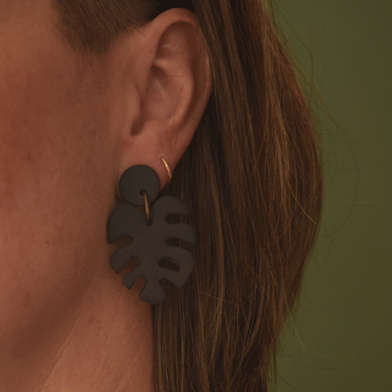Love Note - Monstera Ceramic BLK Earrings