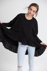 Miss Rose Sister Violet - Black Ruffle Top