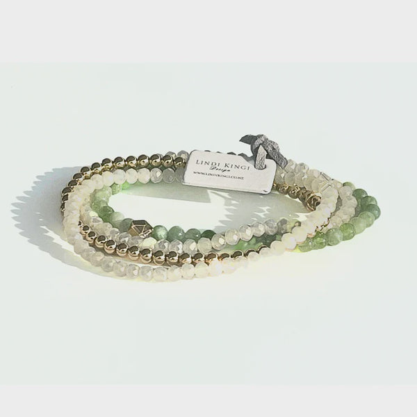 Lindi Kingi - Beaded Bracelet Set - Peridot Opal and Gold